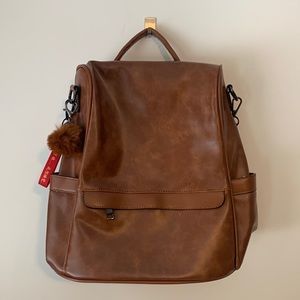 NEW Cheruty Brown Backpack Vegan PU Leather